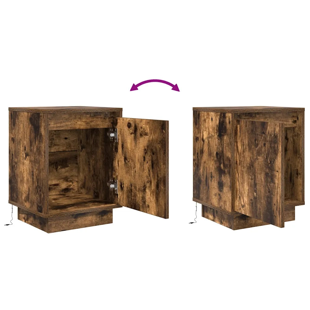 Comodino con Luci LED-Tavolino da notte Rovere Fumo 38x34x50 cm 833740