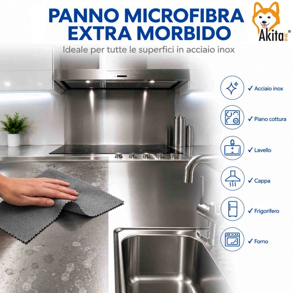 Akitaink 3 Panni in Microfibra Inox Extra Morbido 36x36 cm