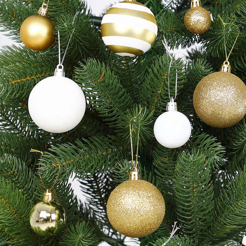 Confezione 100 Palline Natale Oro e Bianco Diametro 3/4/6 cm Addobbo Natalizio