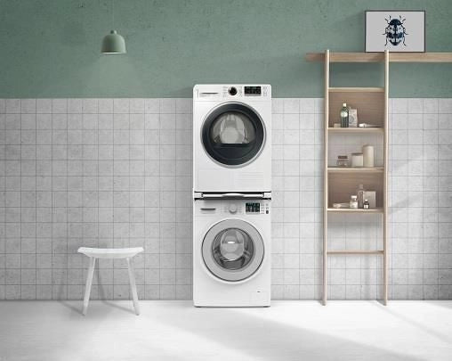 Meliconi Torre Pro L60 - KIT_ di sovrapposizione per lavatrice e asciugatrice, 60 x 55 cm, ripiano estraibile da 41 cm, portata max 250 kg, cinghia di sicurezza inclusa, Bianco