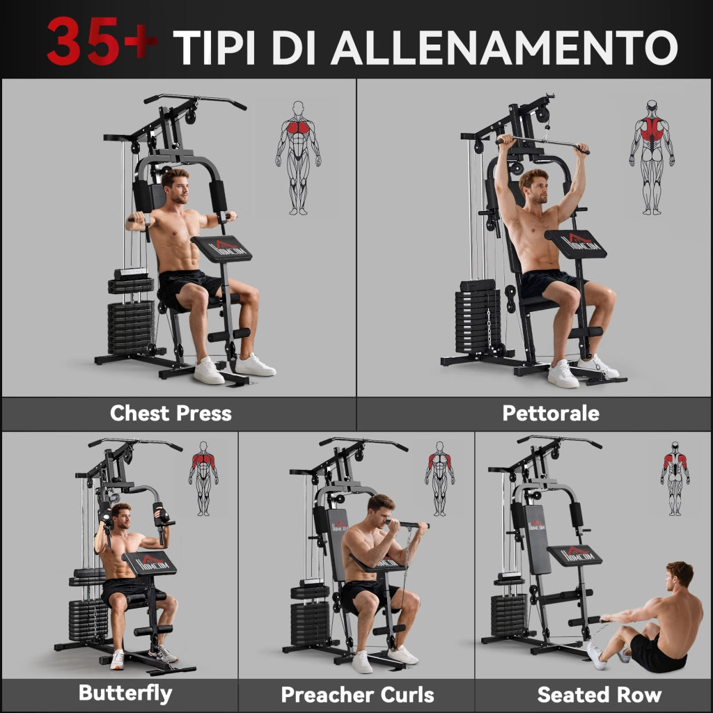 Stazione Fitness con Seduta Imbottita ¨C Xylo ¨C Acciaio e PU Nero 135x103x210 cm