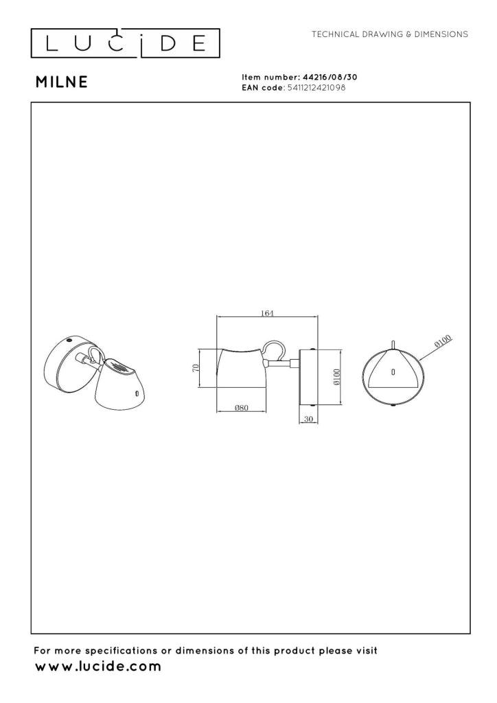 Applique LED girevole Milne nera metallo Lucide