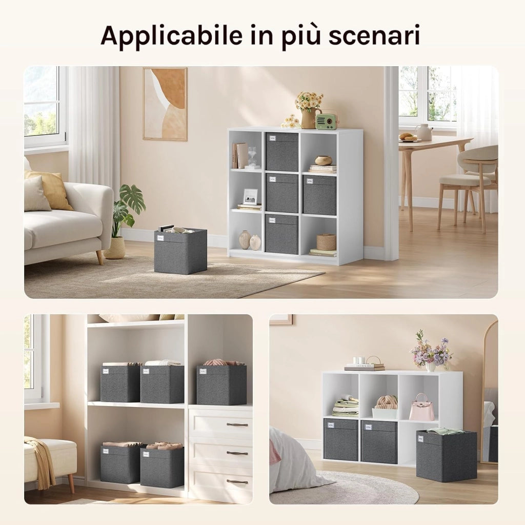 Cubi di Conservazione in Tessuto 10 Pezzi, Scatole Pieghevoli con Portaetichette e Maniglie, Organizer per Ripiani, Grigio Scuro, 29,5x29,5x29cm