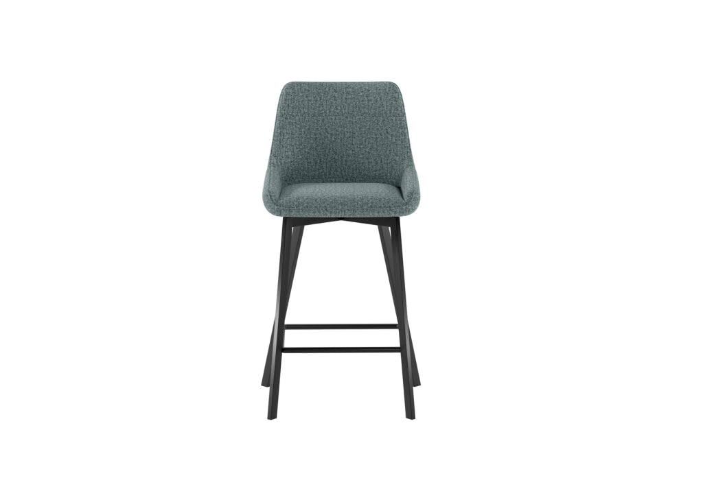 Sgabello da cucina Fox con seduta imbottita in tessuto acquamarina e struttura in metallo nero, design moderno ed elegante - Fox