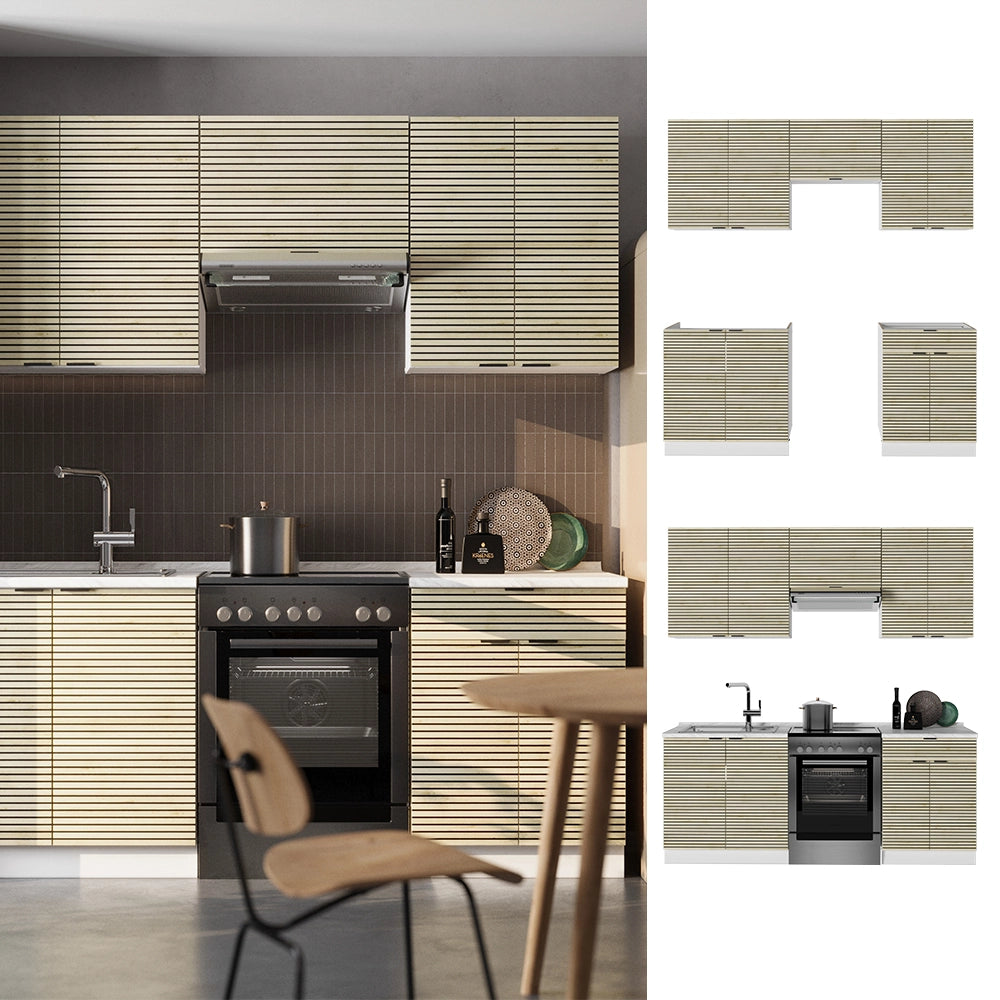 Cucina componibile Fame-Line Pannello in quercia/Bianco 200 cm, PL Antracite Vicco