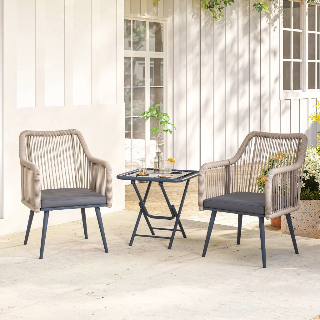 Sedia da Giardino con Cuscini e Braccioli ¨C zephmum ¨C Acciaio e Rattan PE, Grigio Scuro, 54x65x80 cm