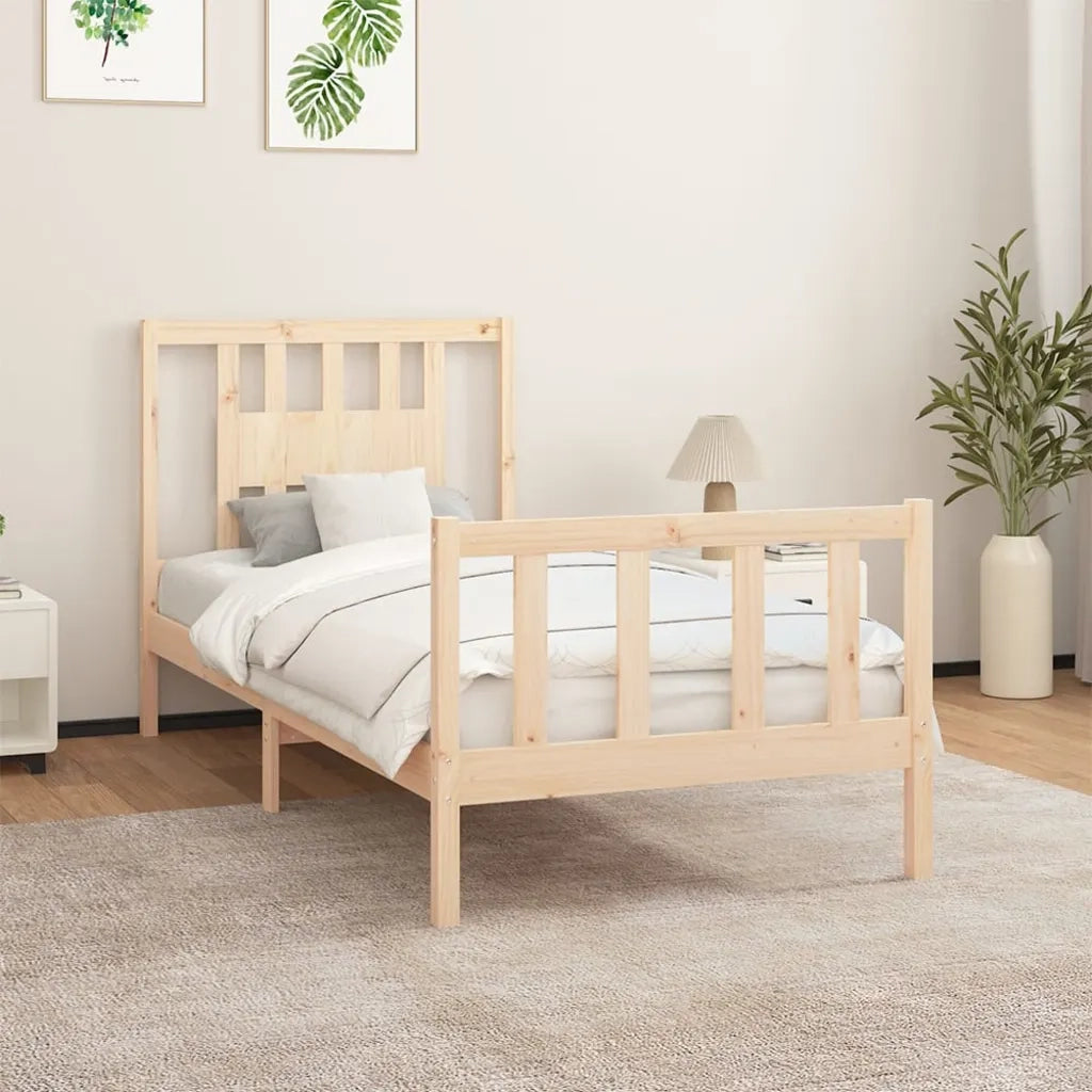 Giroletto con Testiera-Struttura Letto con testiera in Legno Massello di Pino 90x200 cm