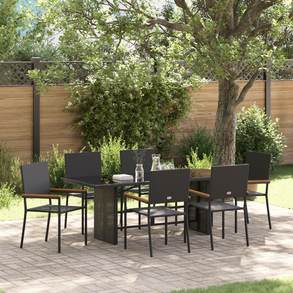 Set pranzo giardino  7 pezzi Polyrattan nero