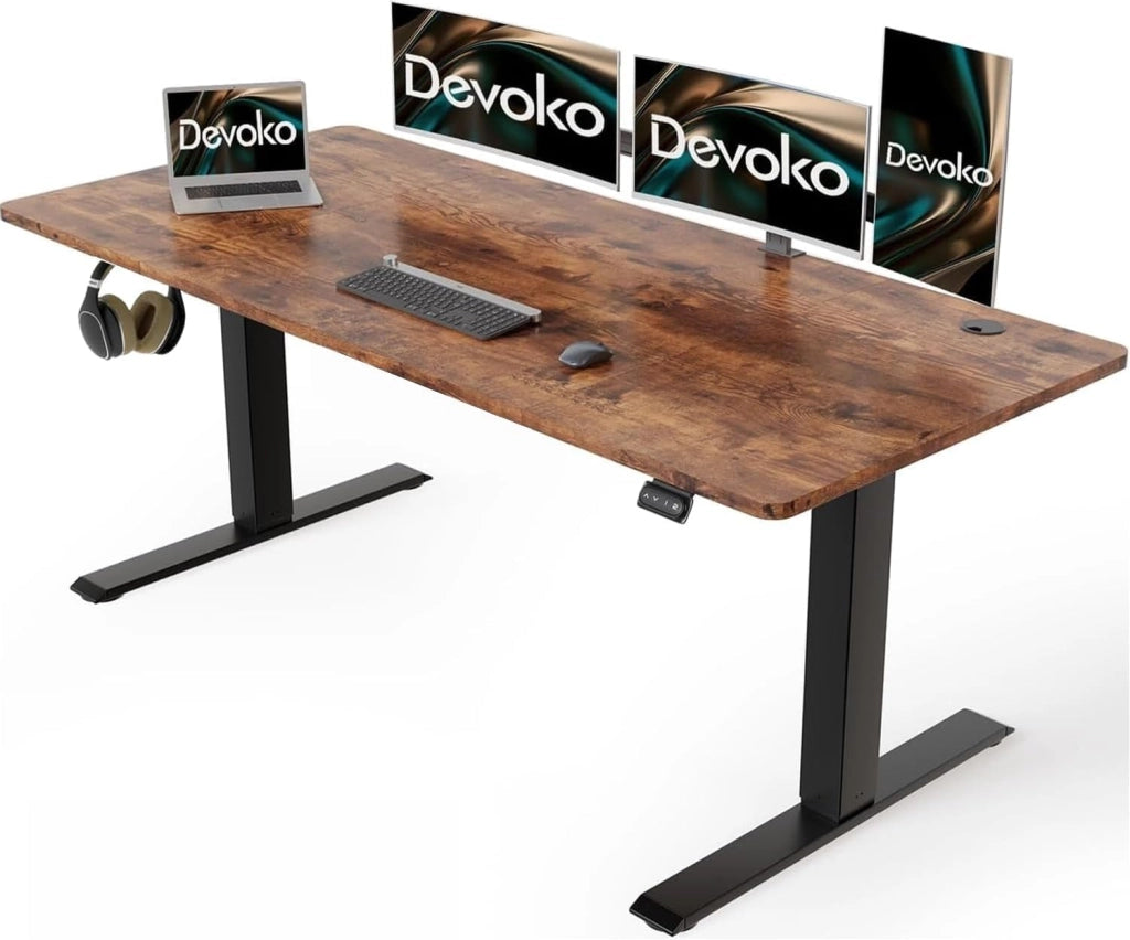 Scrivania regolabile in altezza, 140 x 60 cm, con vaschetta per cavi, altezza elettrica, stabile, scrivania per computer, memoria a 2 funzioni, seduta ergonomica in acero