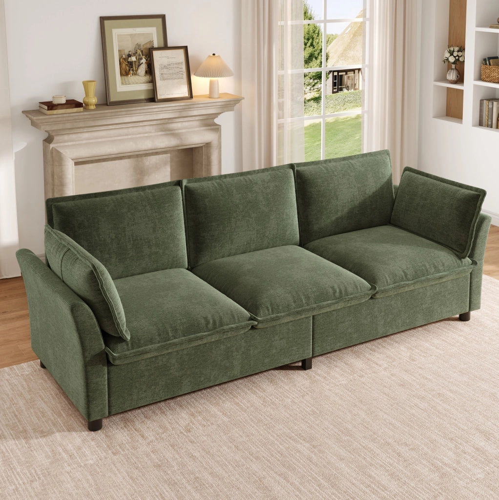 Divano modulare 3 posti in chenille 220 cm; verde