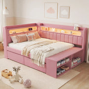 LETTO Poltrona 90x200 cm Rosa con USB, LED e 2 Cassetti