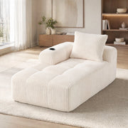 Divano compatto in corduroy beige con tasche laterali e portabicchieri, imbottitura in schiuma ad alta densità e molle, 158x93x61 cm