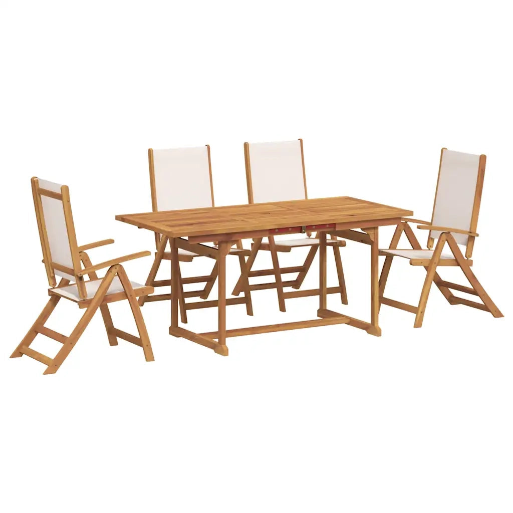 Set Pranzo da Giardino 5pz Legno Massello di Acacia e Textilene