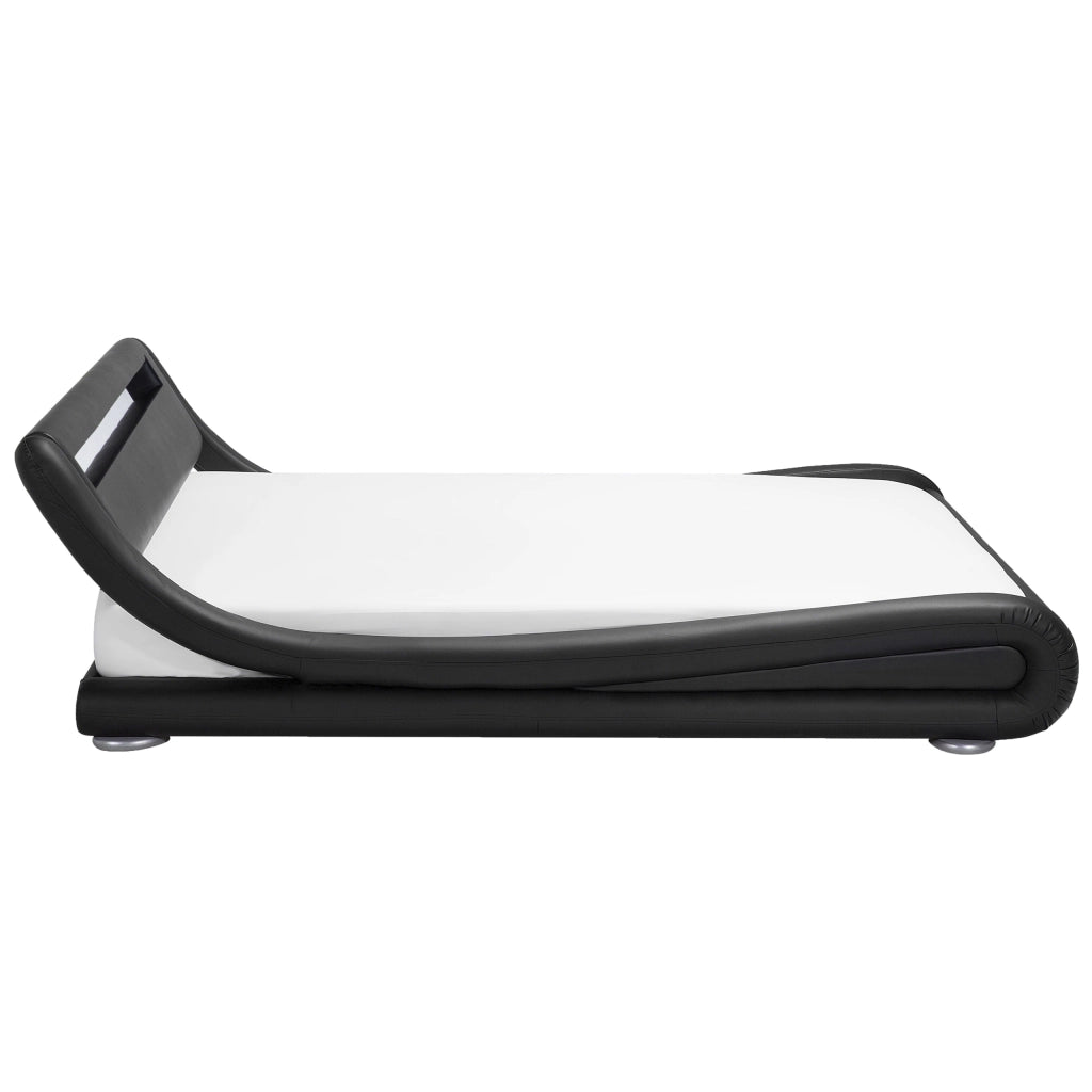 Piattaforma Letto ad acqua in ecopelle nera 140 cm 6 matrimoniale con accessori per materassi Testiera illuminata a LED