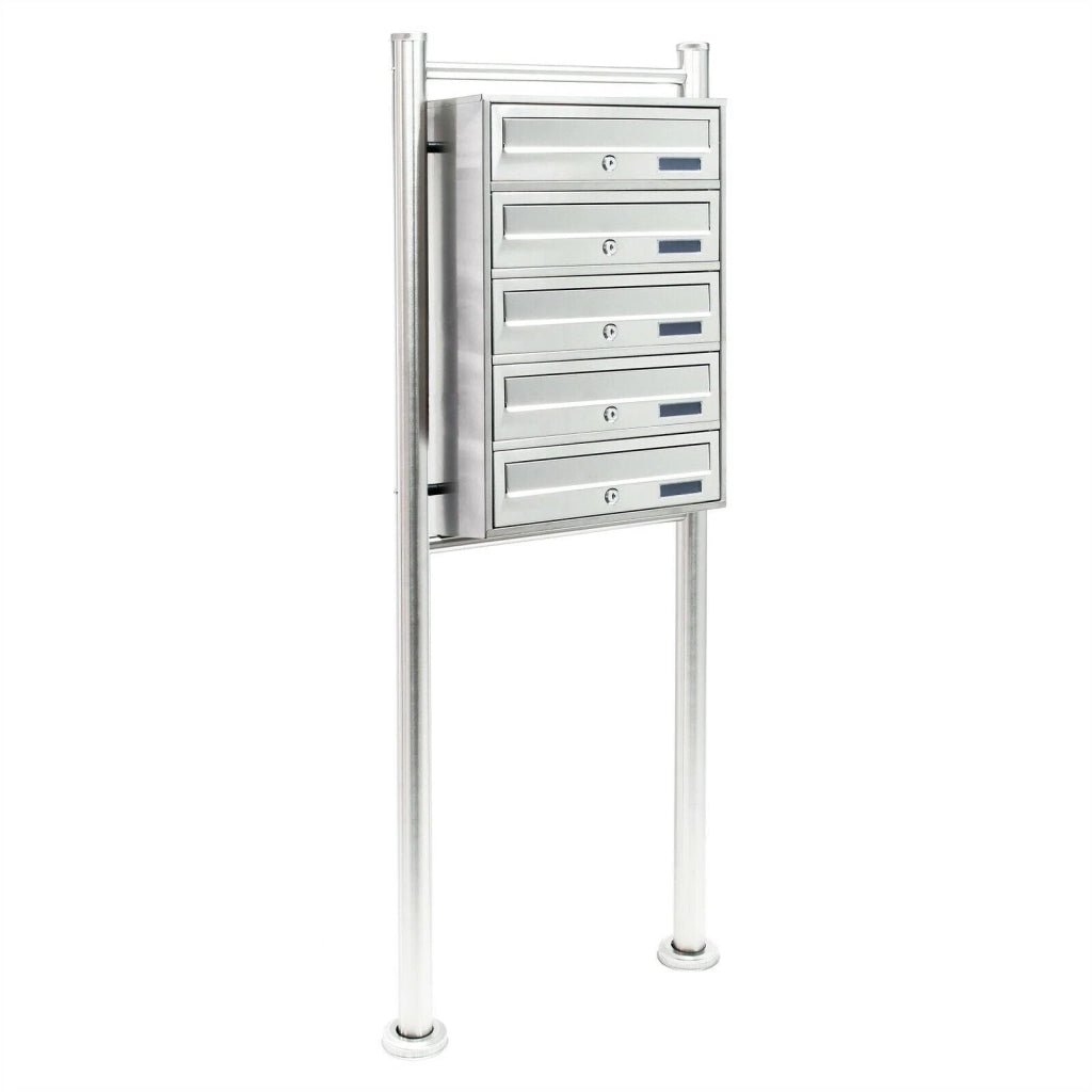 Blocco 5 cassette postali su supporto 5 scomparti sovrapposti acciaio inox 16_0000037