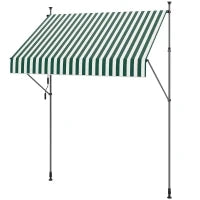 Tenda da Sole 2x1.2 m con Supporti Regolabili e Manovella, in Alluminio, Metallo e Poliestere, Verde e Bianco
