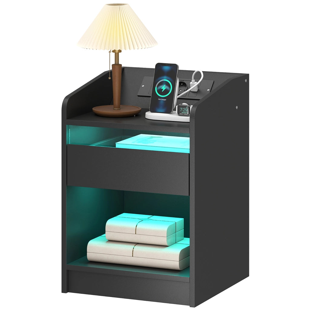 Comodino con Luci LED RGB e Cassetto ¨C Zephmum ¨C 40x40x58 Cm Nero
