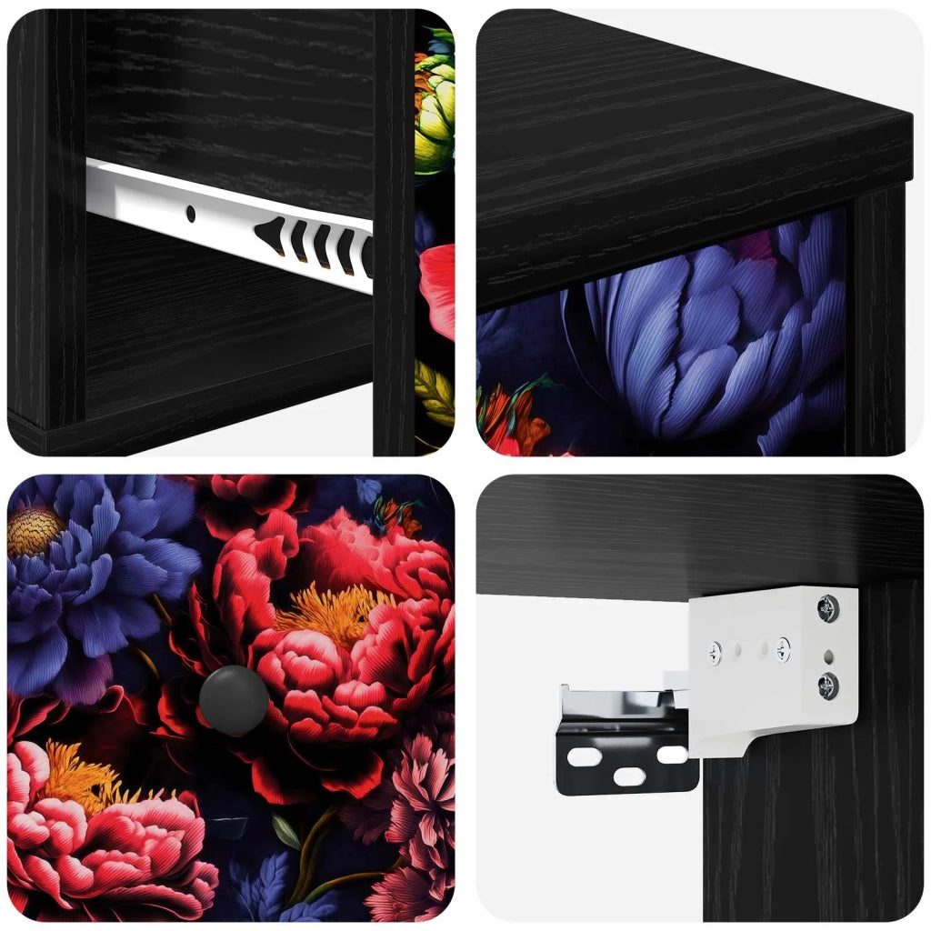 Mobiletto da comodino a parete KIEL 2 pz Rovere Nero 8007488