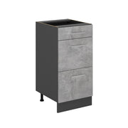 Mobiletto base per cucina R-Line Calcestruzzo/Antracite 40 cm con cassetti, senza piano di lavoro Vicco