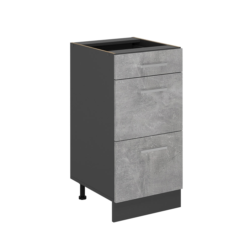 Mobiletto base per cucina R-Line Calcestruzzo/Antracite 40 cm con cassetti, senza piano di lavoro Vicco