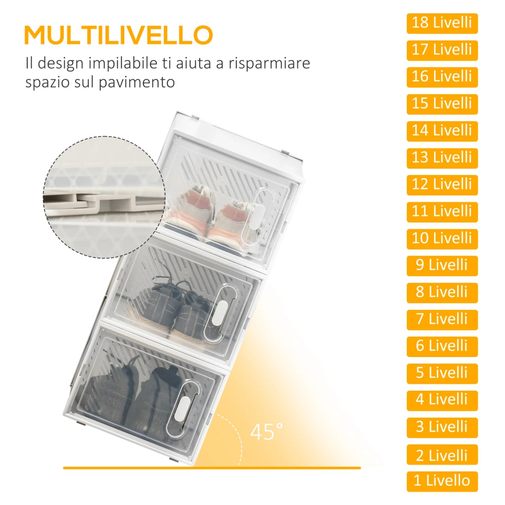Mobile Scarpiera Modulare Salvaspazio, 18 Cubi 28x36x21 cm in Plastica PP, Bianco