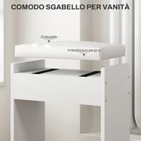 Set Tavolo da Trucco con Specchio e 5 Cassetti 97.2x44.5x136.5 cm e Sgabello Imbottito 40x24x46 cm, Bianco