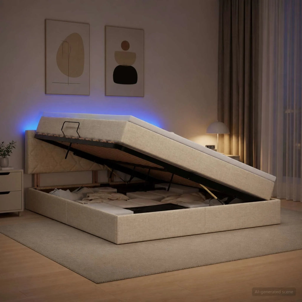 Letto con contenitore LED e materasso Crema 180 x 200 cm 3459145
