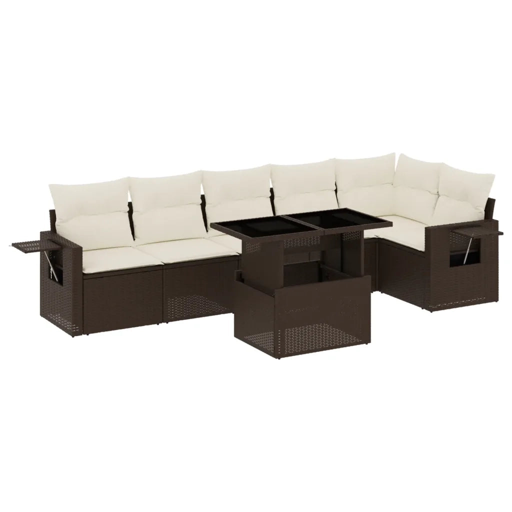 Set Divani da Giardino 7 pz con Cuscini Marrone in Polyrattan
