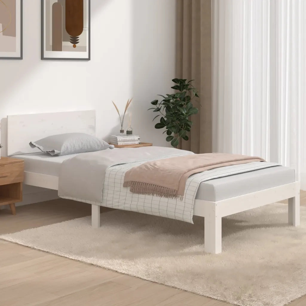 Giroletto-Struttura Letto Bianco in Legno Massello 90x190 cm Single 533349
