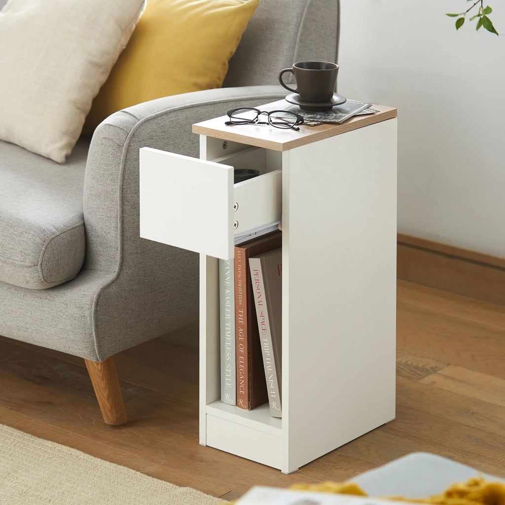 Comodino con cassetto per letto a molle 20x60x35 cm Bianco FBT111-WN