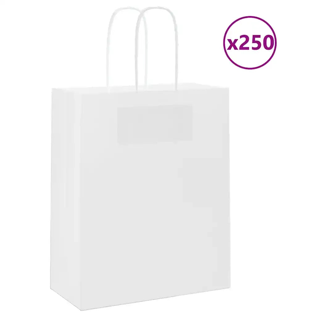 Sacchetti di Carta 250 pz con Manici Bianchi 18x8x22 cm