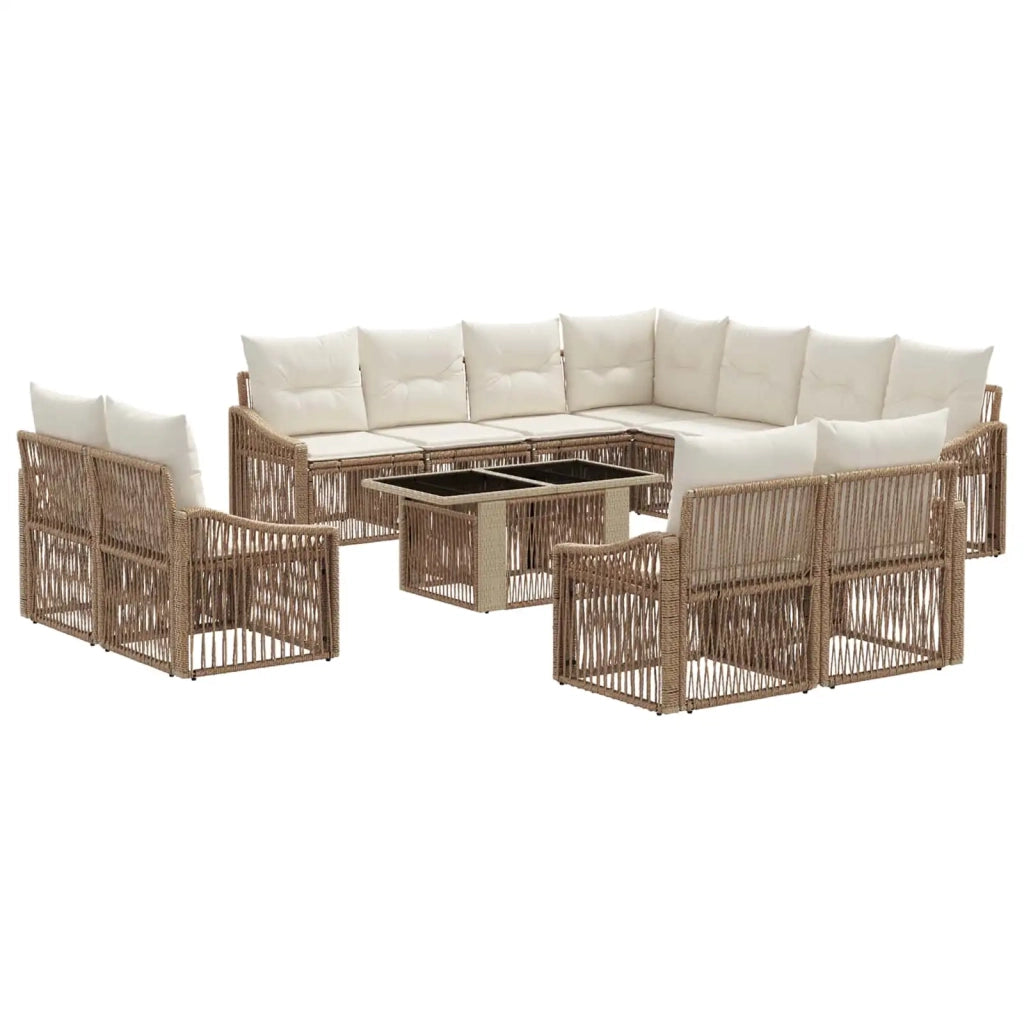 Set Divano da Giardino 12 pz Beige e Bianco Crema polyrattan 3437331