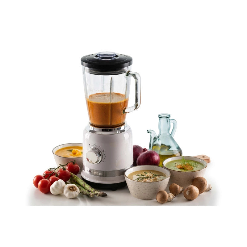 Frullatore Moderna 1000W, tazza vetro 1,5L - 4 velocità, 4 lame - Bianco