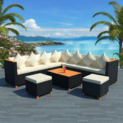 Set Divani da Giardino 7 pz con Cuscini in Polyrattan Nero cod mxl 31551