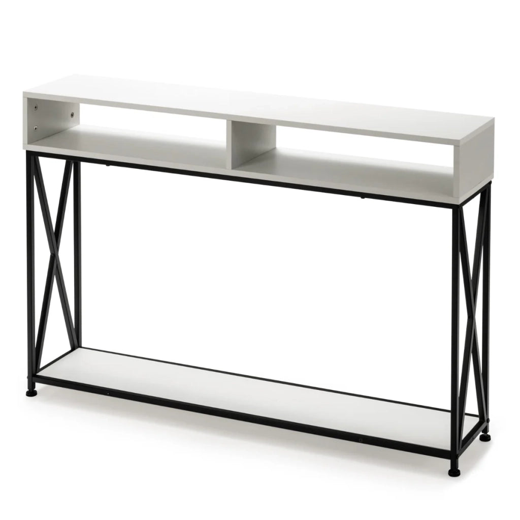 Tavolo consolle set da 1 stretto 120 x 23 x 79 cm con ripiani antiribaltamento stile industriale acciaio bianco 20_0013828
