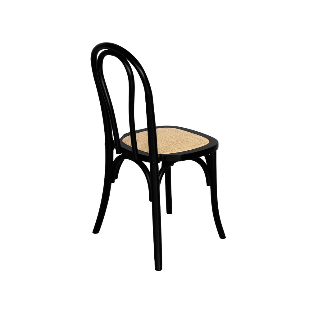 Set di 4 sedie vintage in legno e rattan, nero