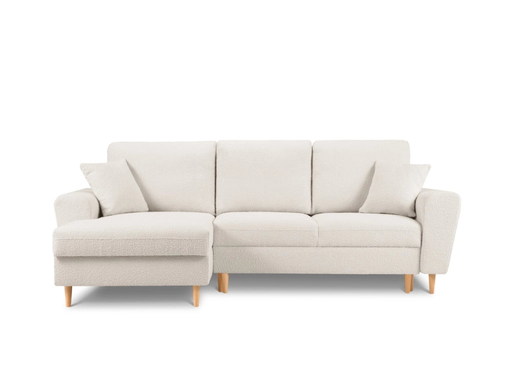 Cosmopolitan Design - Divano convertibile angolare sinistro con contenitore "Kyoto" 4 posti in bouclé beige 
