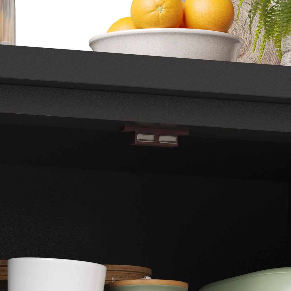 Credenza alta con doppie ante e 5 cassetti in MDF e metallo nera per cucina e soggiorno 80 × 40 × 140 cm