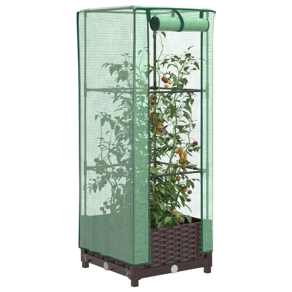 Fioriere | Cassetta per fiori | Letto Rialzato con Copertura Serra Effetto Rattan 40x40x123 cm