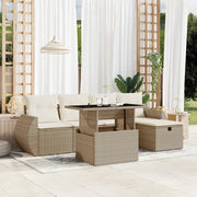 Set Divano da Giardino 6 pz con Cuscini Beige in Polyrattan