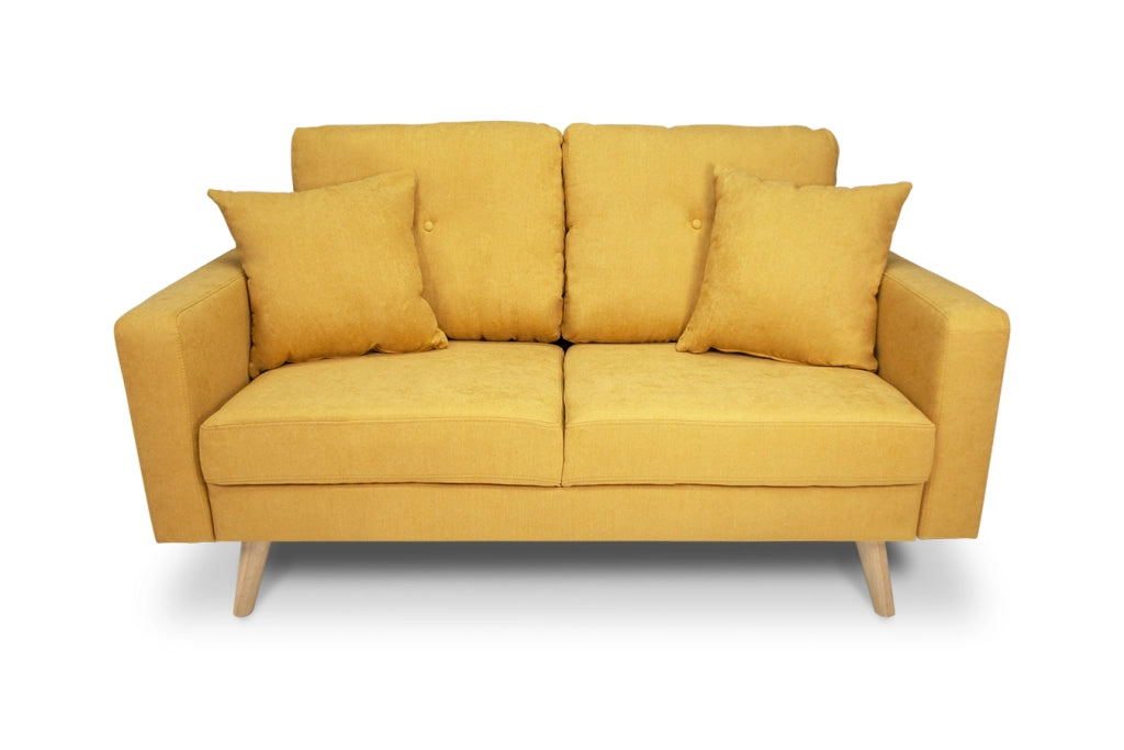 Divano 2 posti in tessuto vellutato giallo piedi in legno - Chloe - DI2P-CH16FBC-PL