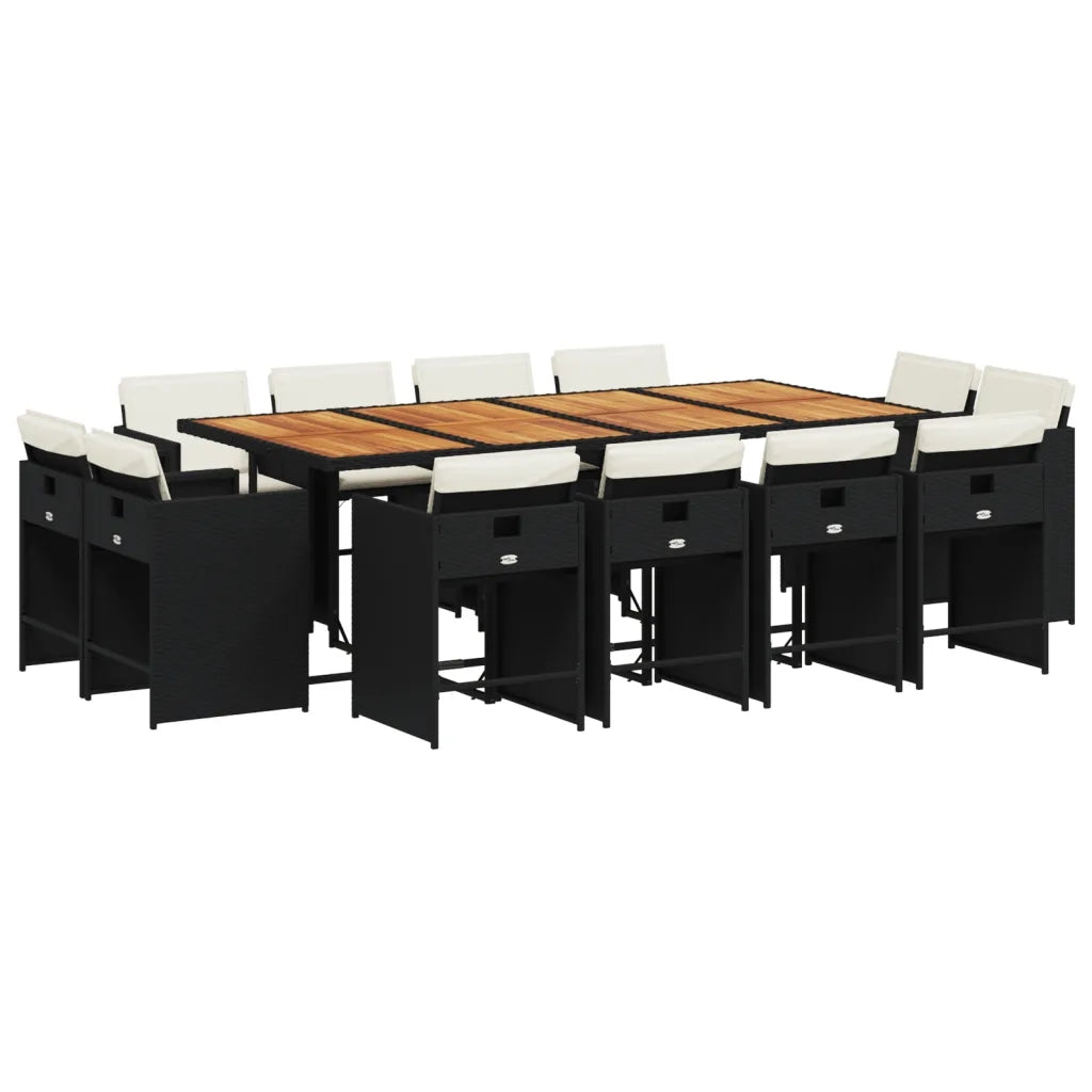 Set da Pranzo da Giardino 13pz con Cuscini Nero in Polyrattan 3277994