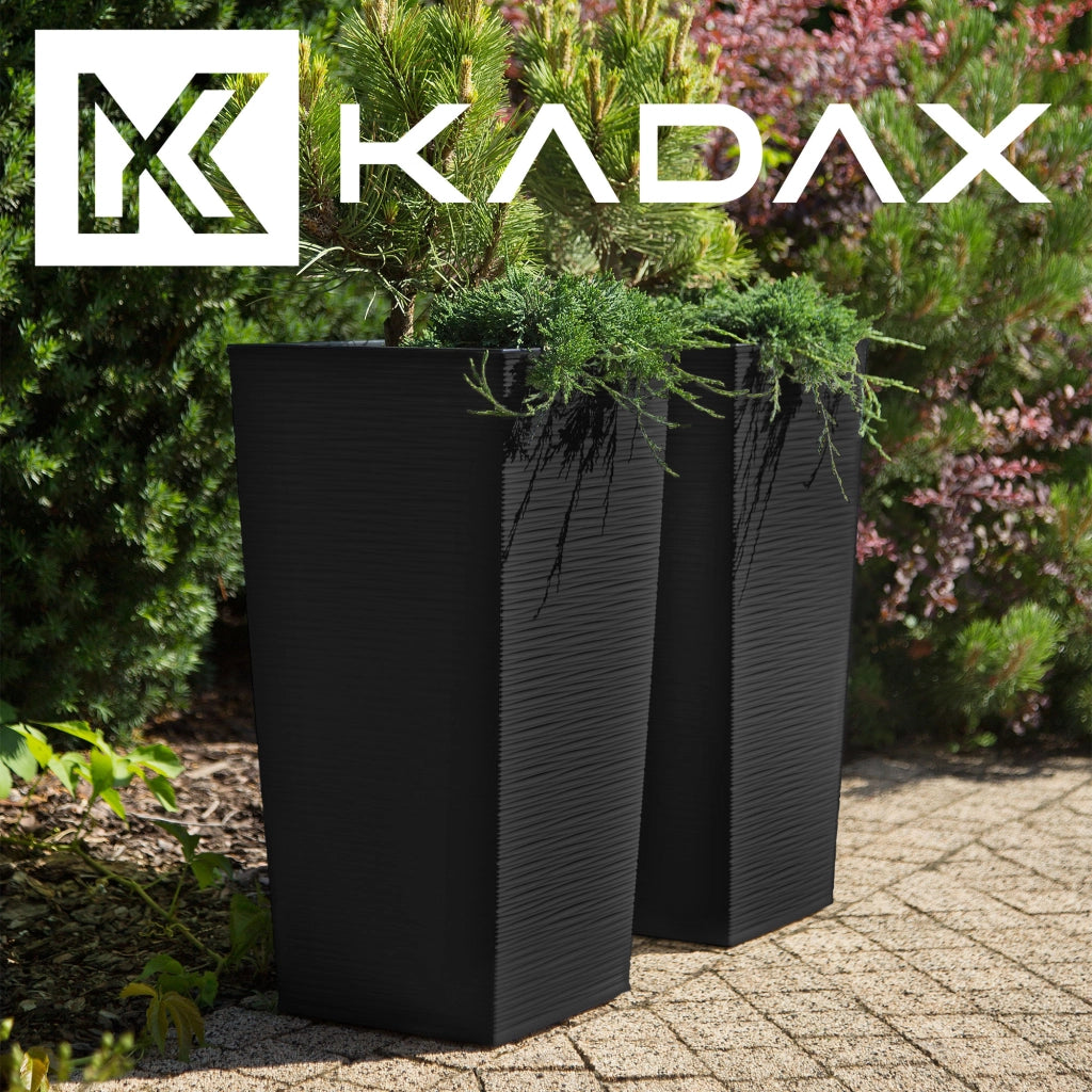 Vaso da fiori KADAX per giardino + inserto, 29x57 cm, alto, grande, nero, per terrazza, fiori