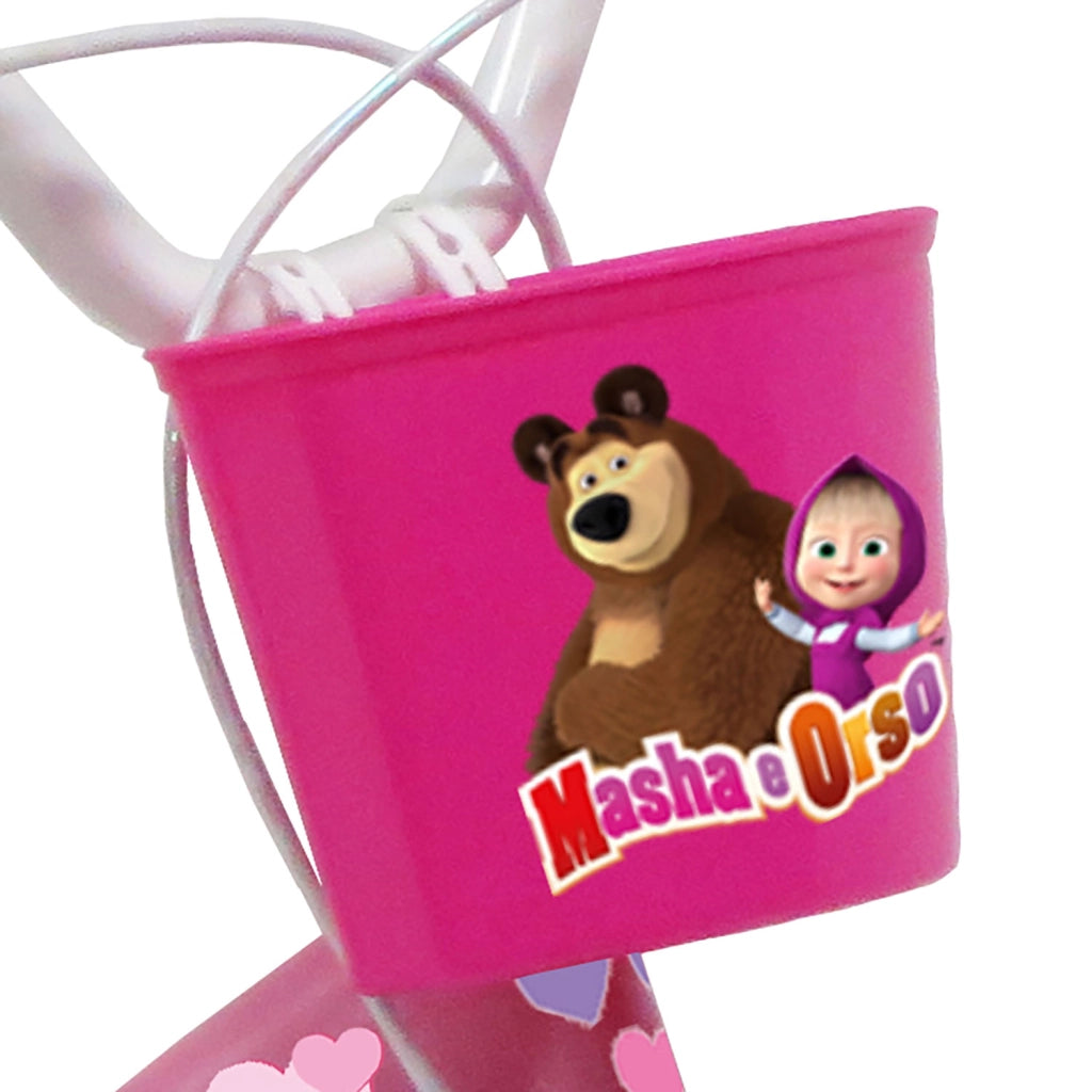 Bicicletta per Bambine 14" Masha e Orso Freni Caliper e Stabilizzatori in Acciaio Hi-Ten Rosa