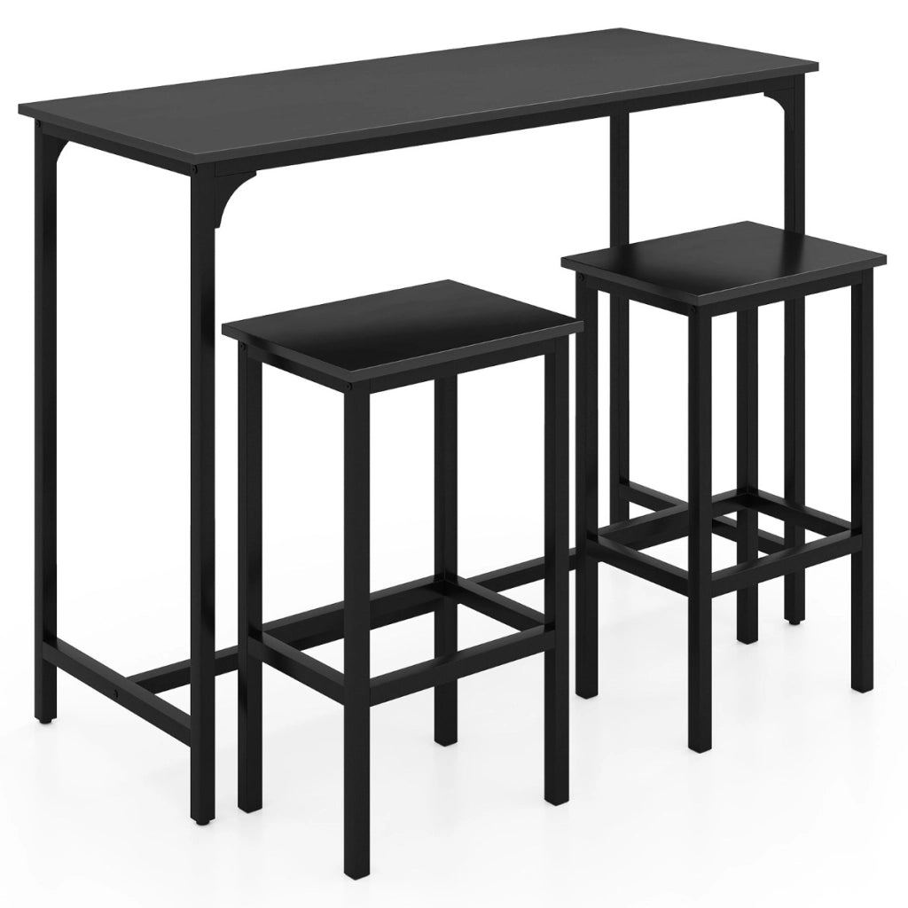Set da pranzo 3 pezzi con tavolo industriale alto 120 cm, 2 sgabelli da bar e sedie per spazi piccoli Nero-Tavoli e sedie da pranzo
