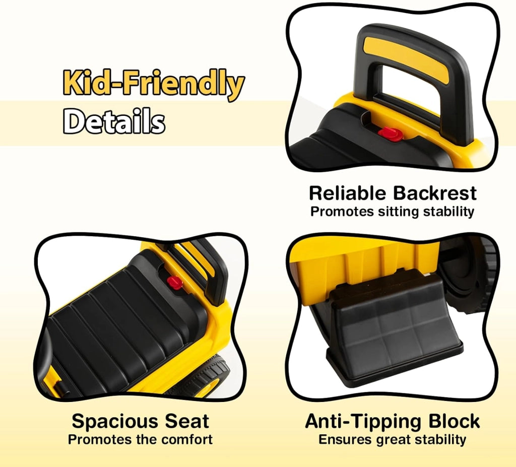 Escavatore per bambini, con pala girevole, auto antiscivolo con clacson, spazio nascosto e protezione antiribaltamento, escavatore per sedersi fino a 25 kg, portata per bambini a partire da 1