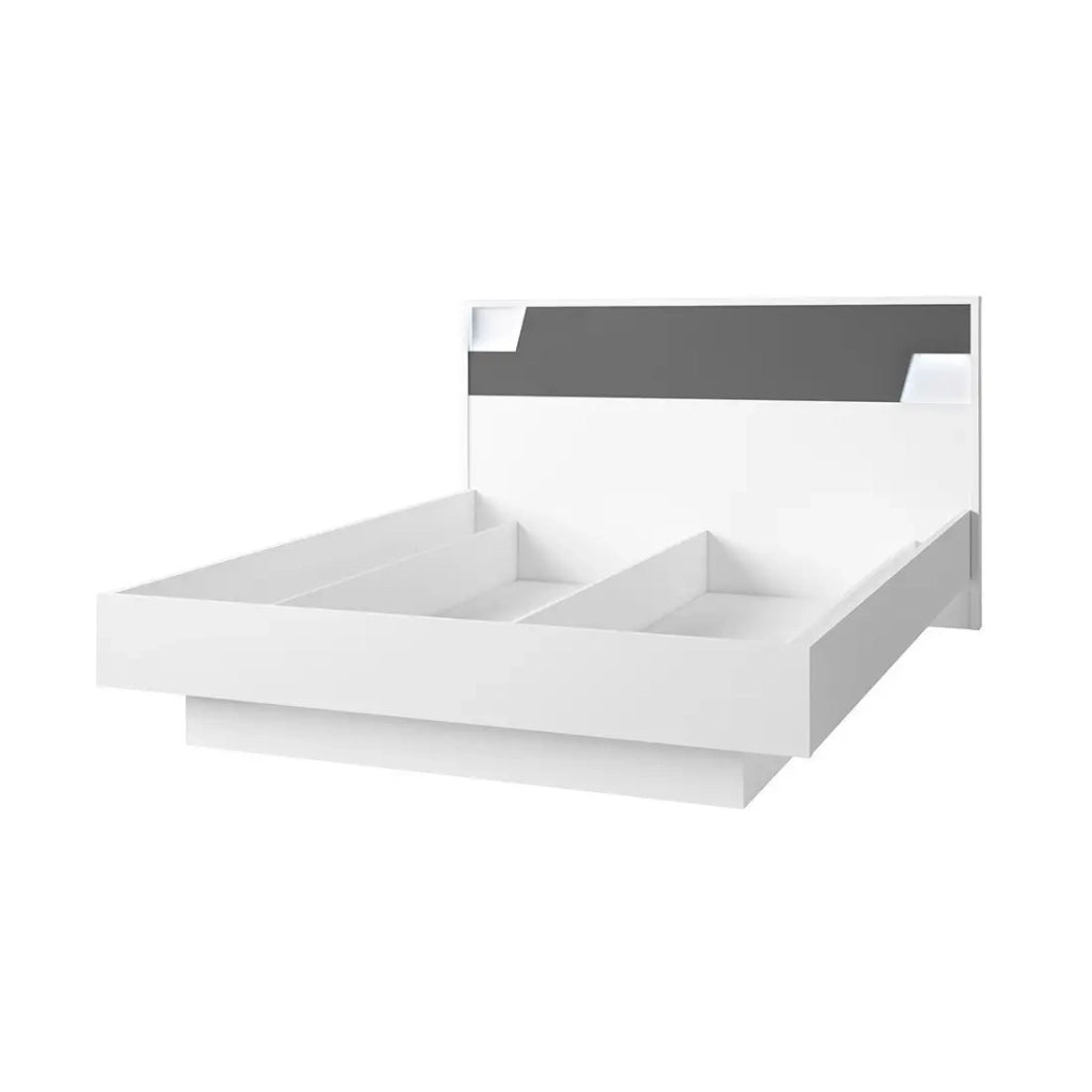 Letto FULMO 160 cm con contenitore - Colore bianco e finitura grigio cemento - 171 x 92 x 201 cm