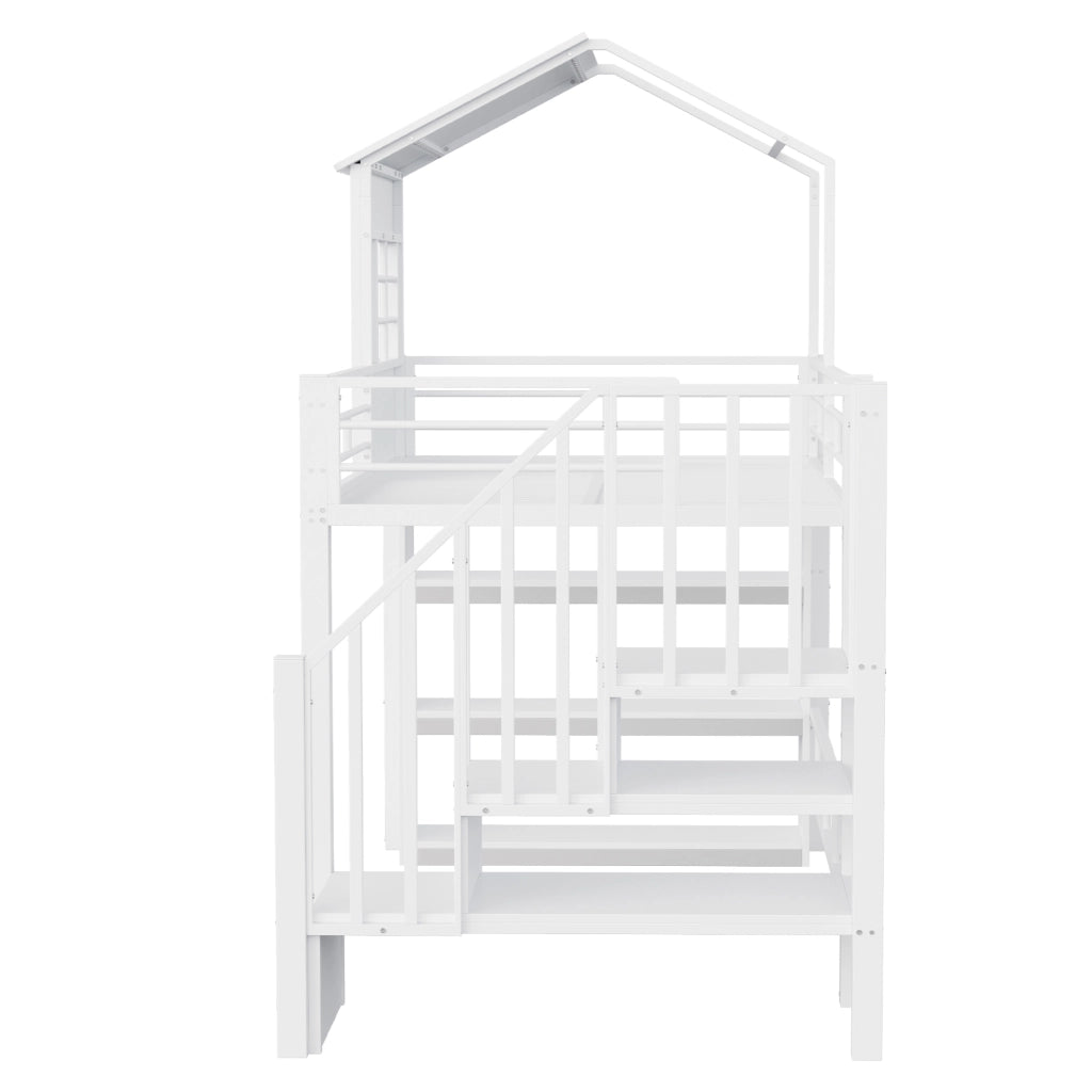 DESMIU Lit a soppalco 90 × 200 cm 1 posto con scala contenitore e scaffali, senza materasso, in MDF e metallo, bianco