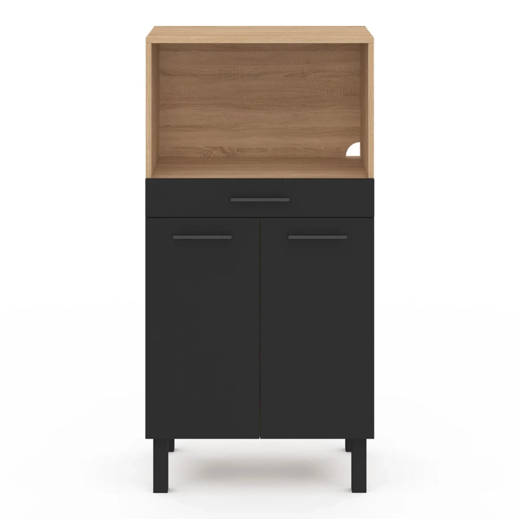 IDMarket - Credenza CINA 60 cm in faggio e nero per microonde di fascia media con 1 cassetto e 2 ante