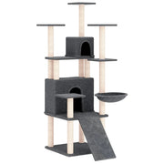 Tiragraffi per gatti torre per arrampicata giocattolo piattaforma per arrampicata con tiragraffi in sisal scuro 154 cm grigio 02_0022672